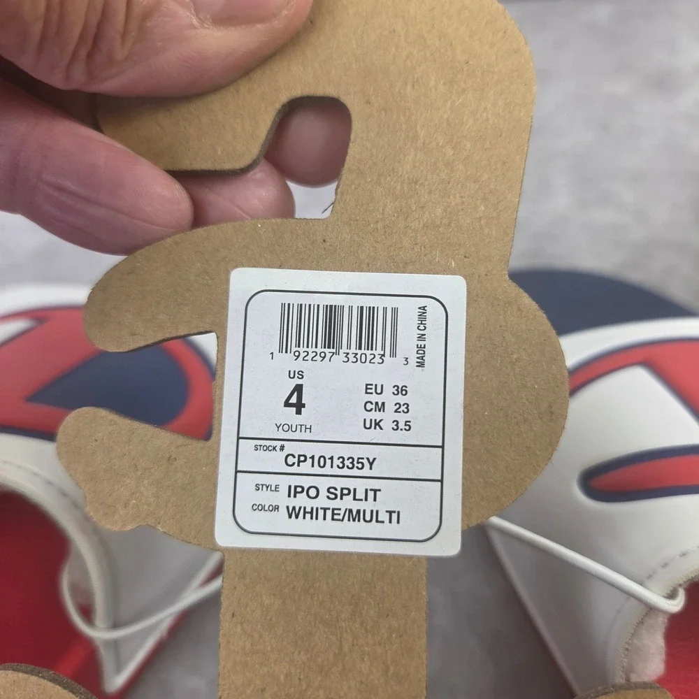 Champion IPO Split Slides White Red Blue Youth Size 4 CP101335Y Big C Sandals